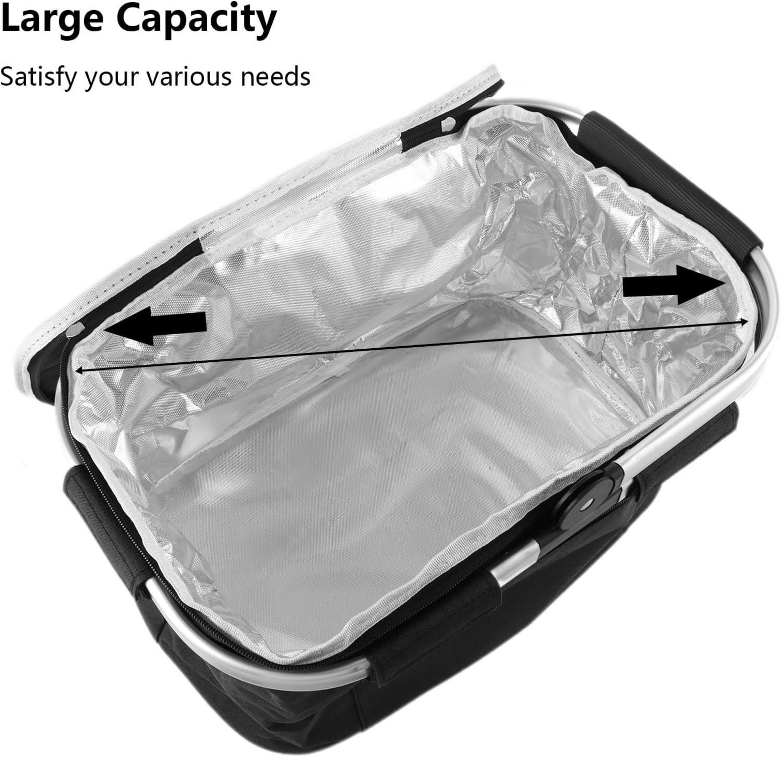 Einkaufskorb faltbar mit Deckel und Thermotasche 22L, isolierte Kühlkorb, Picknickkorb Große, für Camping und Büro