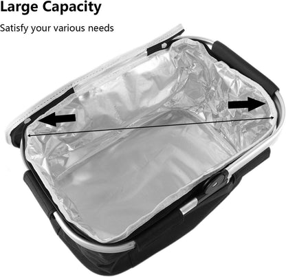 Einkaufskorb faltbar mit Deckel und Thermotasche 22L, isolierte Kühlkorb, Picknickkorb Große, für Camping und Büro