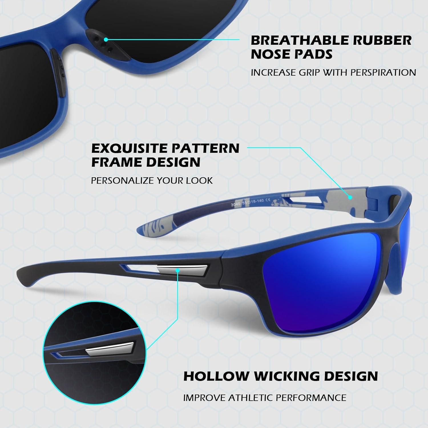 Polarisierte Sport Sonnenbrille UV400 Schutz Unzerbrechlich 9-lagige Gläser