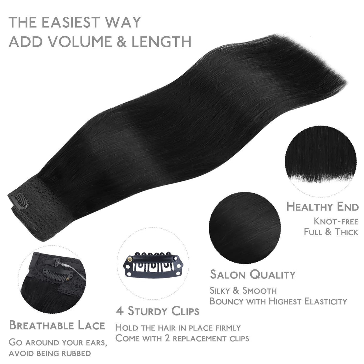 Flip-in Haarverlängerung Echthaar 50cm Tief Schwarz