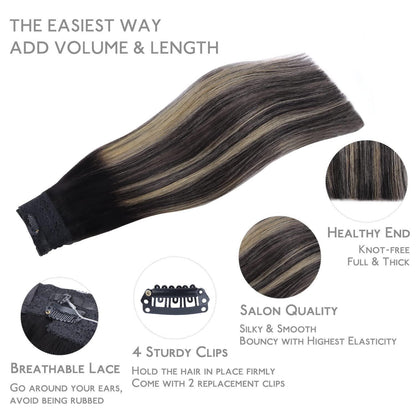 Echthaar Flip-in Extension 35cm Balayage Schwarz-Blond