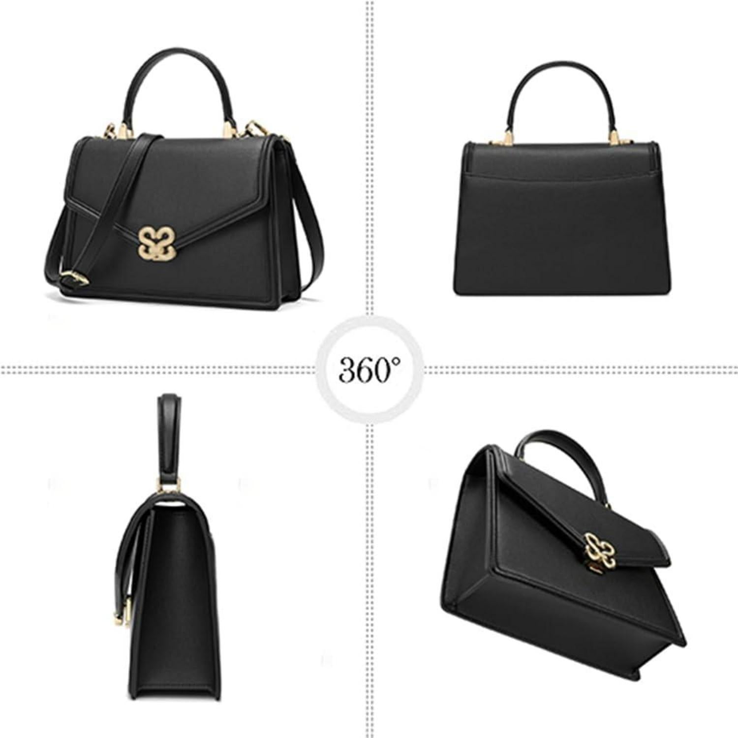 Leichte Damen Leder Umhängetasche Crossbody Schwarz