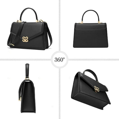 Leichte Damen Leder Umhängetasche Crossbody Schwarz