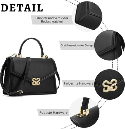 Damen Handtasche Leder Umhängetasche Crossbody Bag Schwarz