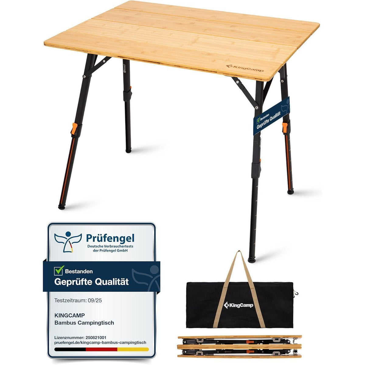 Höhenverstellbarer Bambus Campingtisch klappbar 80x60cm
