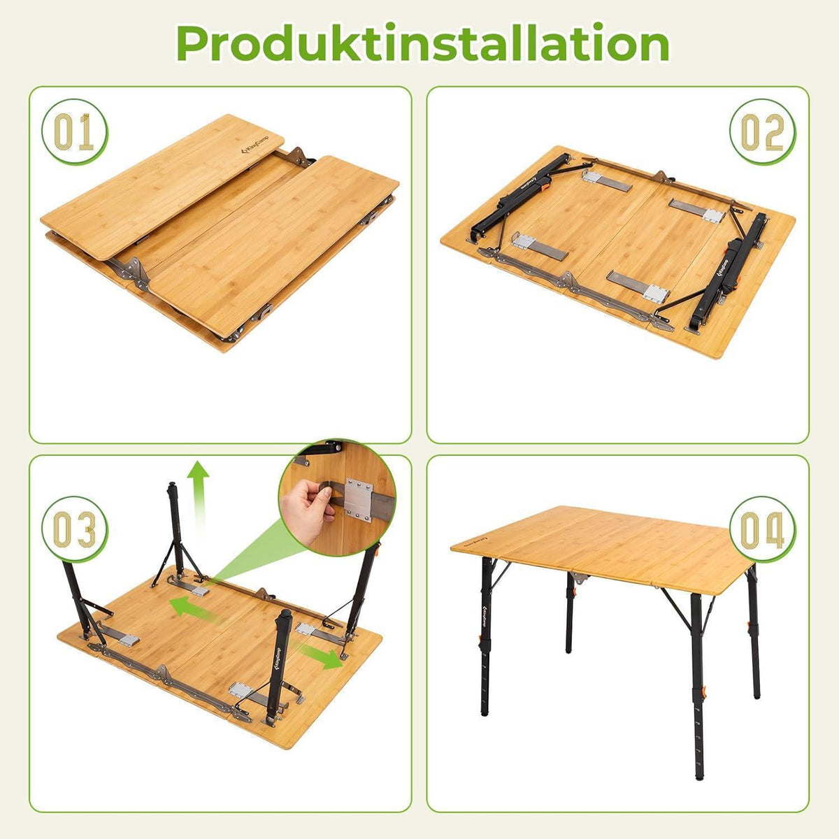 Höhenverstellbarer Bambus Campingtisch klappbar 80x60cm