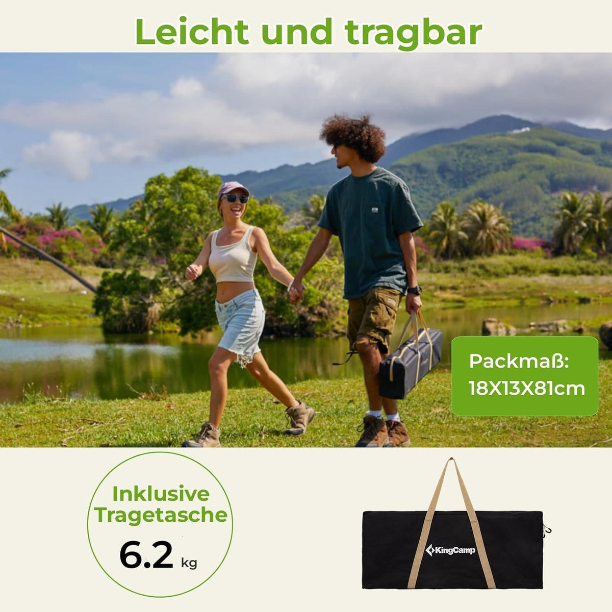 Höhenverstellbarer Bambus Campingtisch klappbar 80x60cm