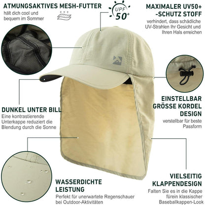 Wasserdichte Baseball Cap mit Nackenklappe UV-Schutz L-XL