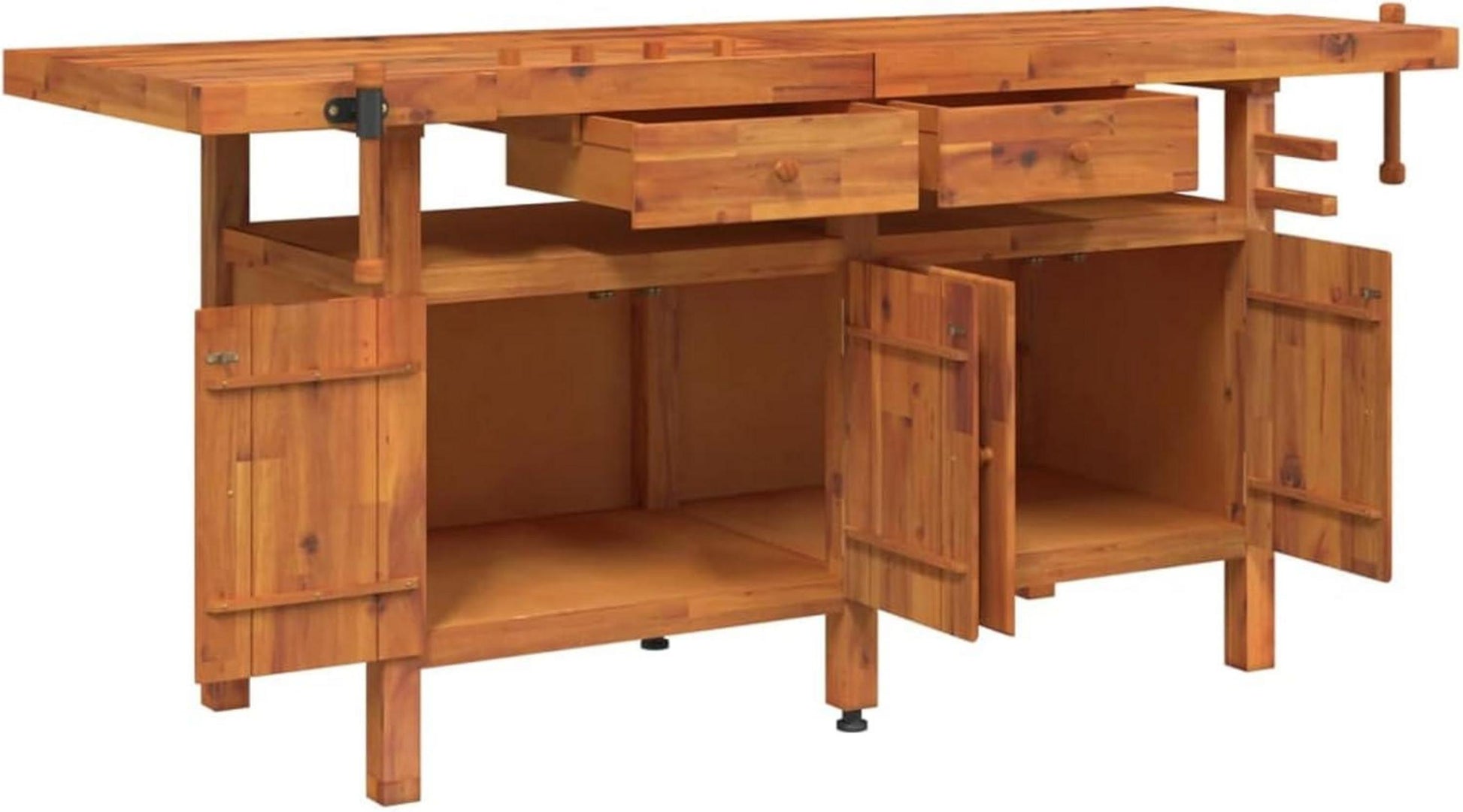 Werkbank mit Schraubstock 192x62x83 cm Akazienholz stabil und robust