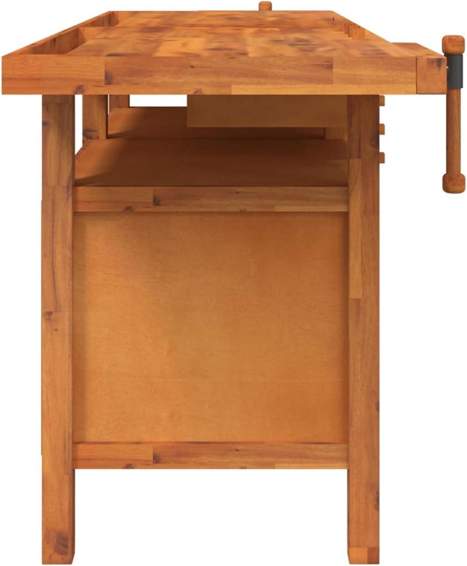 Werkbank Akazienholz Schraubstock 192x62x83cm Holzwerkbank