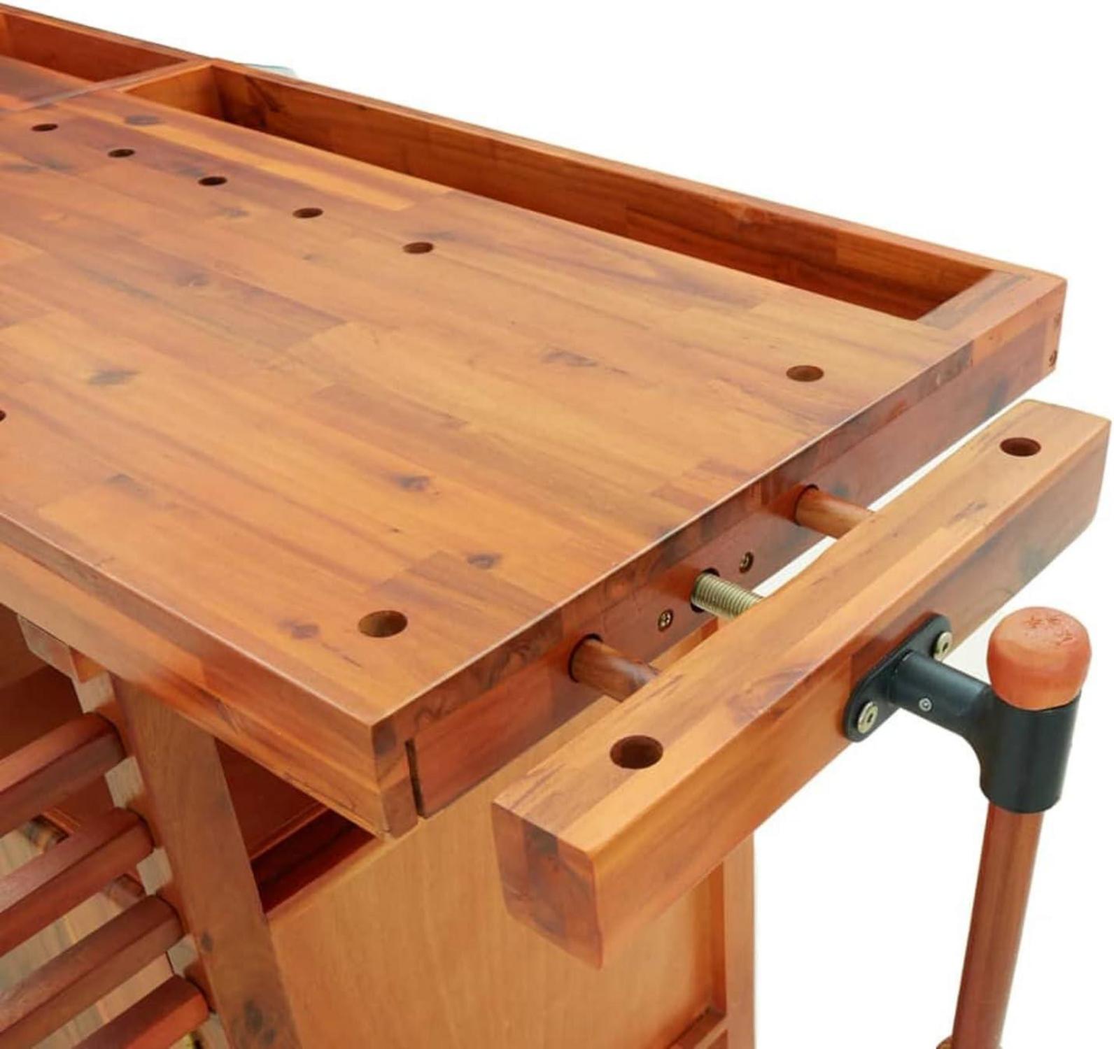 Werkbank mit Schraubstock 192x62x83 cm Akazienholz stabil und robust