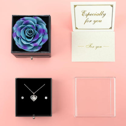 Handgemachte Konservierte Rote Rose mit Halskette - Geschenk für Frauen