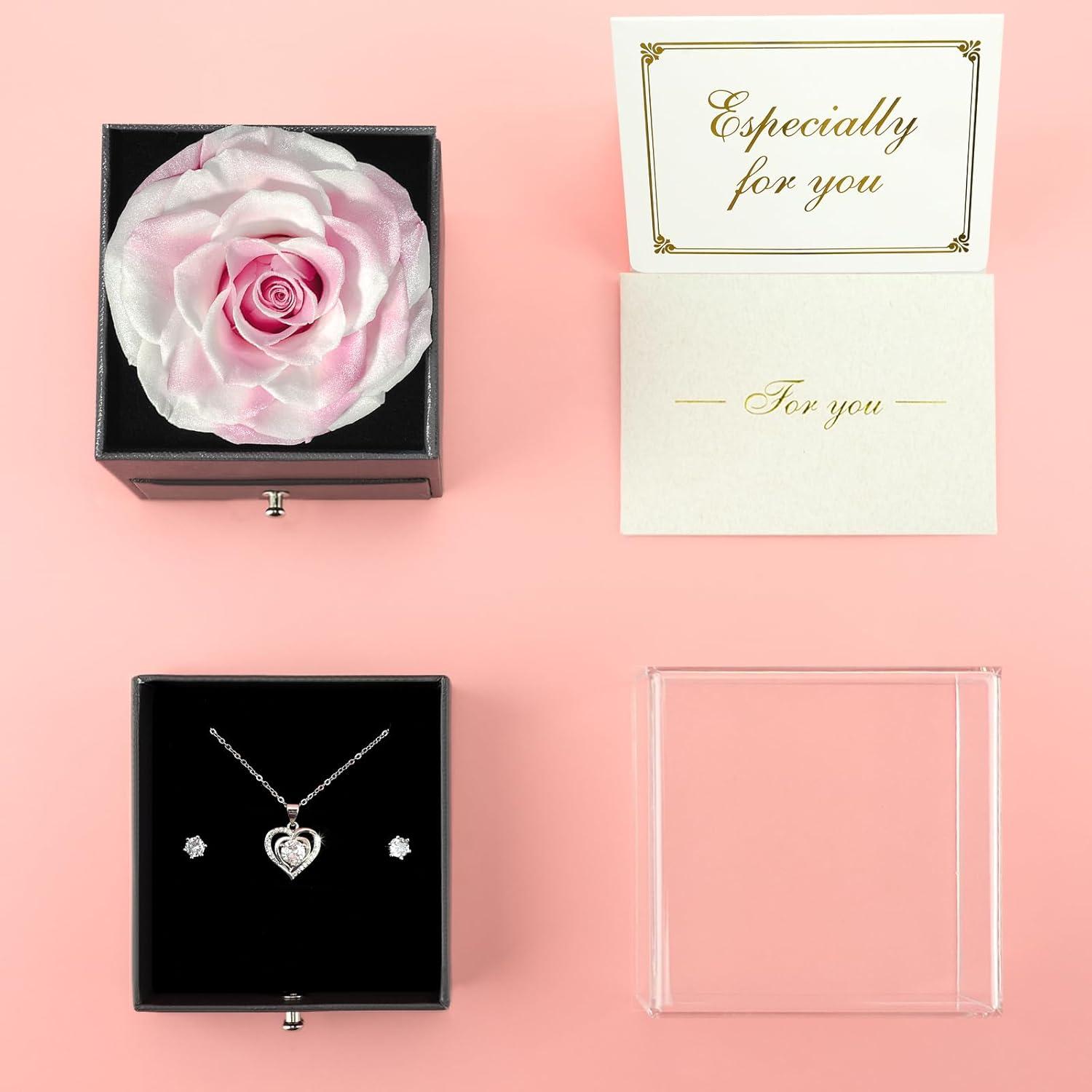 Ewige Rote Konservierte Rose Herz Halskette Geschenk Frau Mama Oma