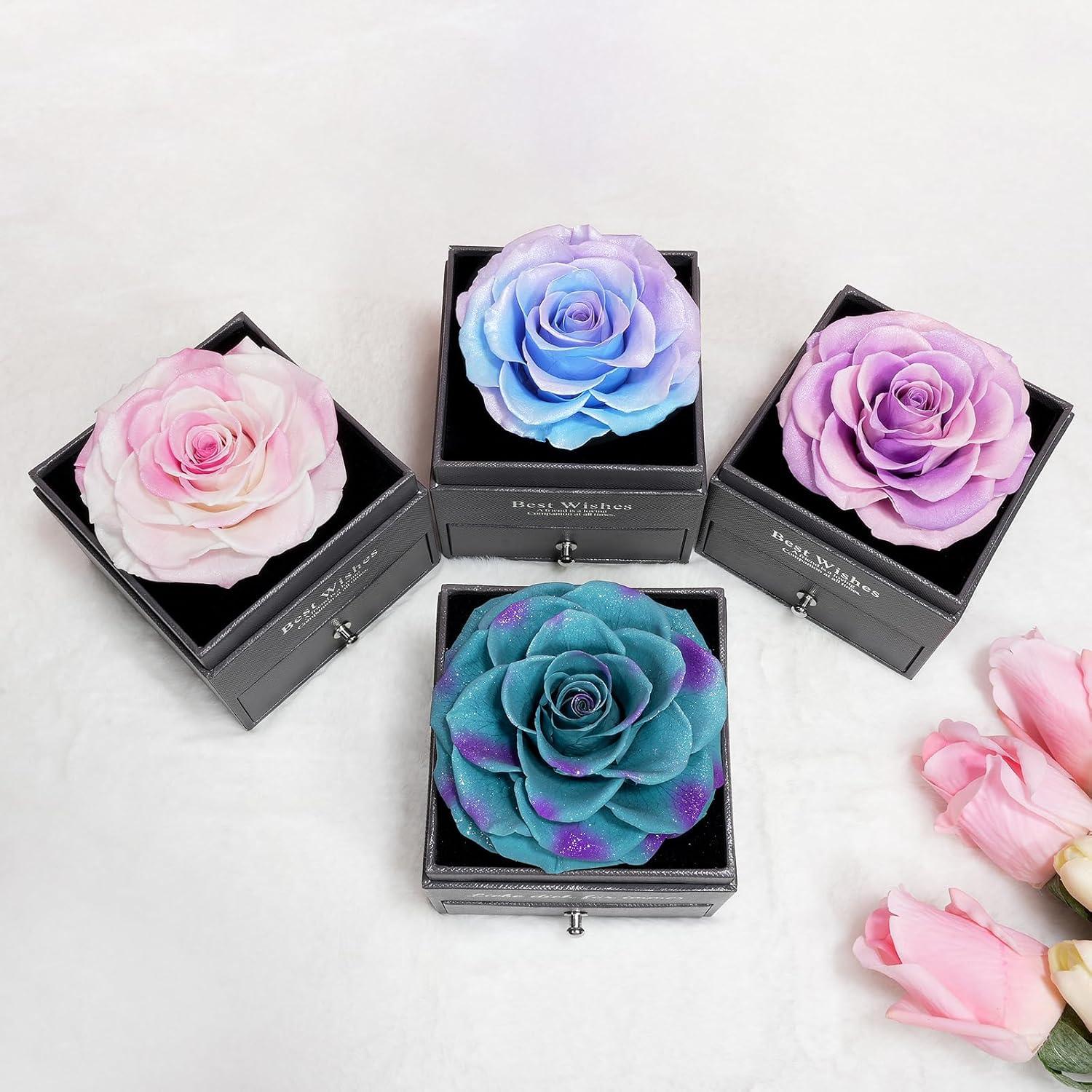 Ewige Konservierte Rose mit Halskette und Ohrringen Weiß Rosa