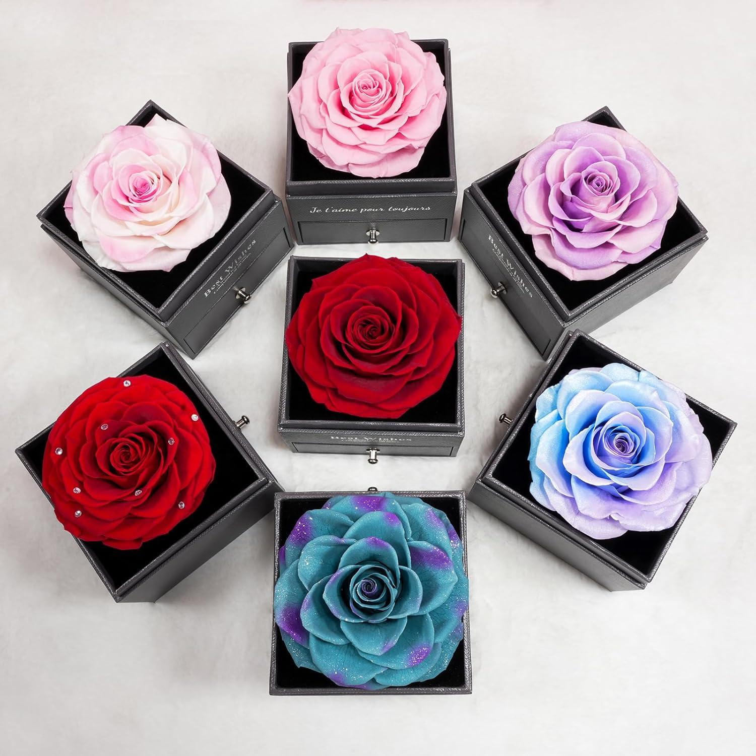 Ewige Konservierte Rose Geschenkset mit Halskette und Ohrringen