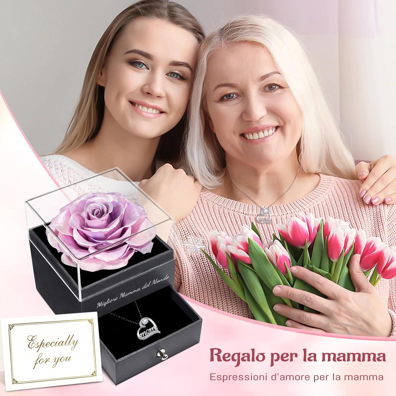 Ewige Rose Halskette 925 Silber für Mama, Muttertag Valentinstag