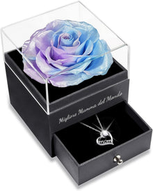 Ewige Rose Geschenkset für Mama mit 925er Silber Halskette - Blau