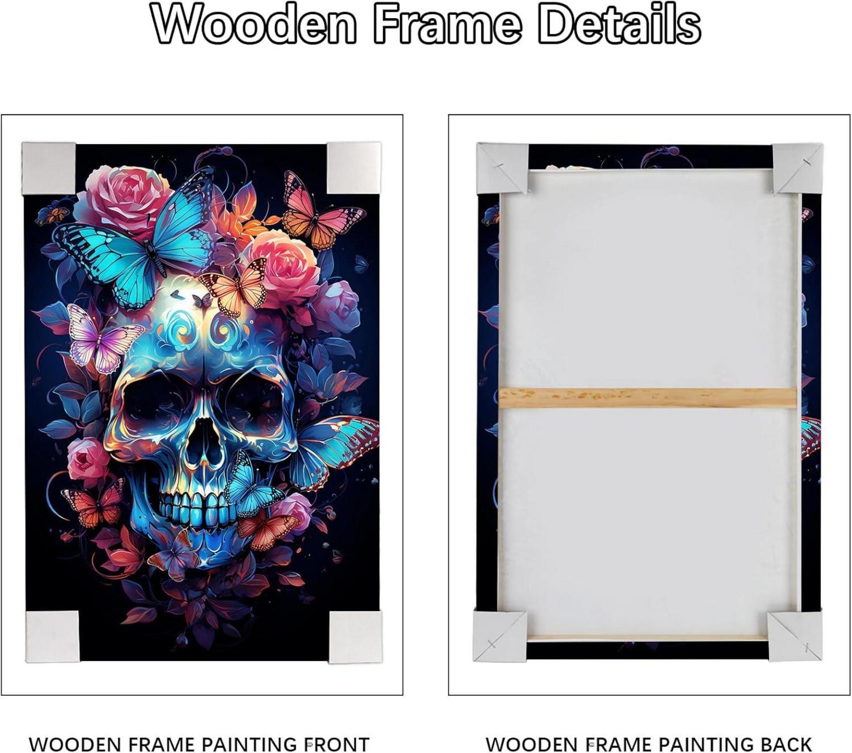 Bild Leinwand Totenkopf Blumen Schmetterling Rahmen 30x40cm-Wandkunst