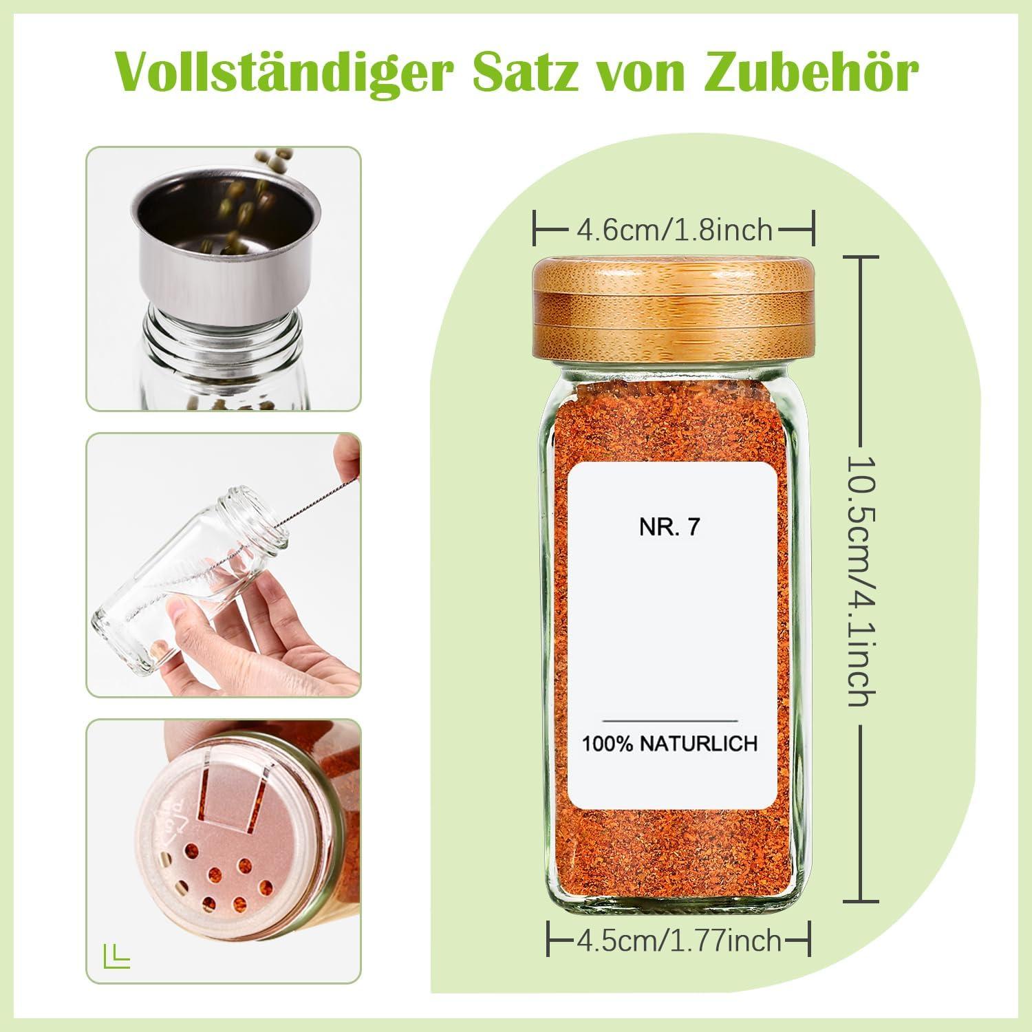 Umweltfreundliche Bamboo-Deckel Gewürzgläser Set | 12 Gewürzdosen 80