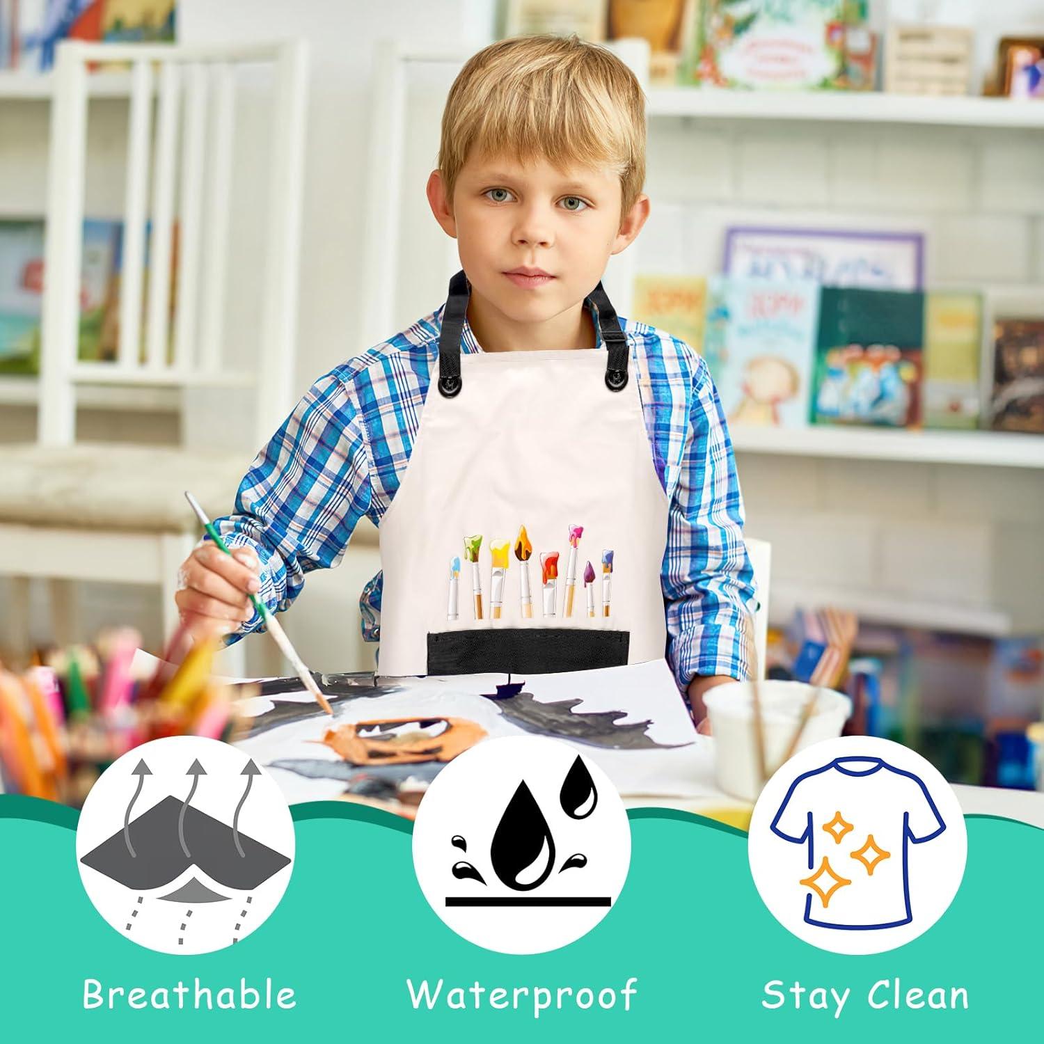 Deepton 2er Set Malschürze Kinder 60x45cm wasserabweisend verstellbar Taschen