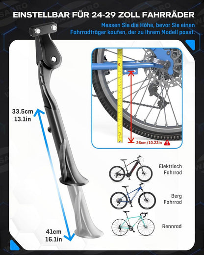 Fahrradständer 24-29 Zoll Höhenverstellbarer Seitenständer 4 Löchern