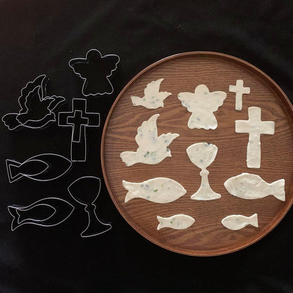 Kommunion Ausstecher Set 10-teilig Taube Fisch Engel Kreuz Kelch Christen