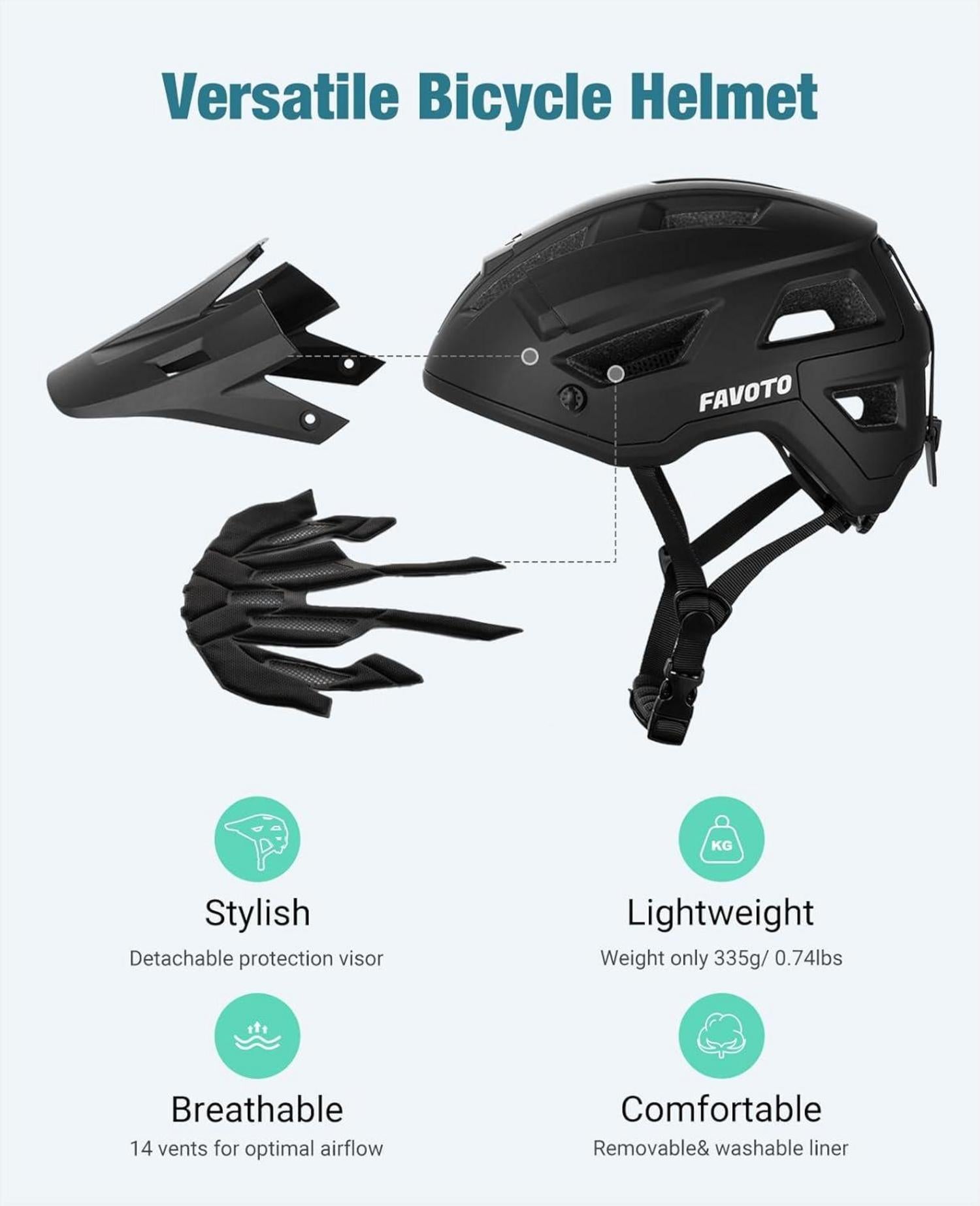 Favoto Mountainbike Fahrradhelm mit Schirm - Leicht Inmould Technologie MTB