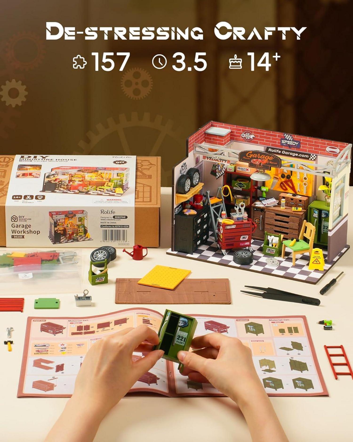 Holz Werkstatt Garage DIY Puppenhaus Bausatz LED Lichter DIY Kit