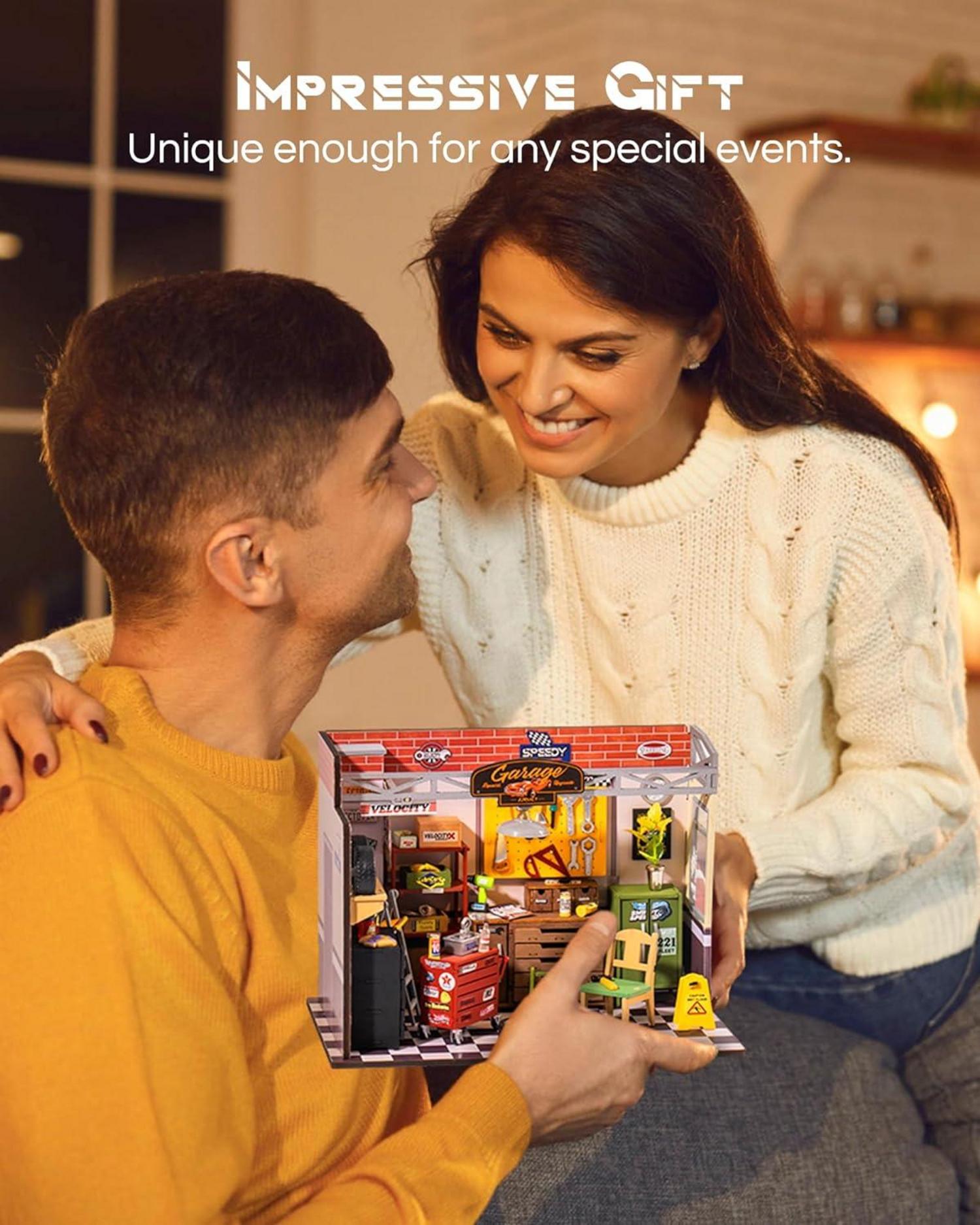 Rolife Holz Puppenhaus Garage Werkstatt DIY Kit LED Miniatur Bausatz