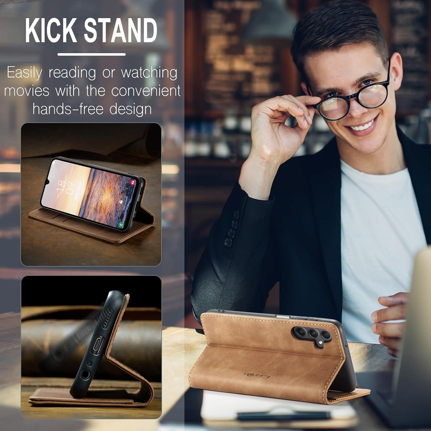 Handyhülle Samsung Galaxy A25 5G Leder Flip Case Braun
