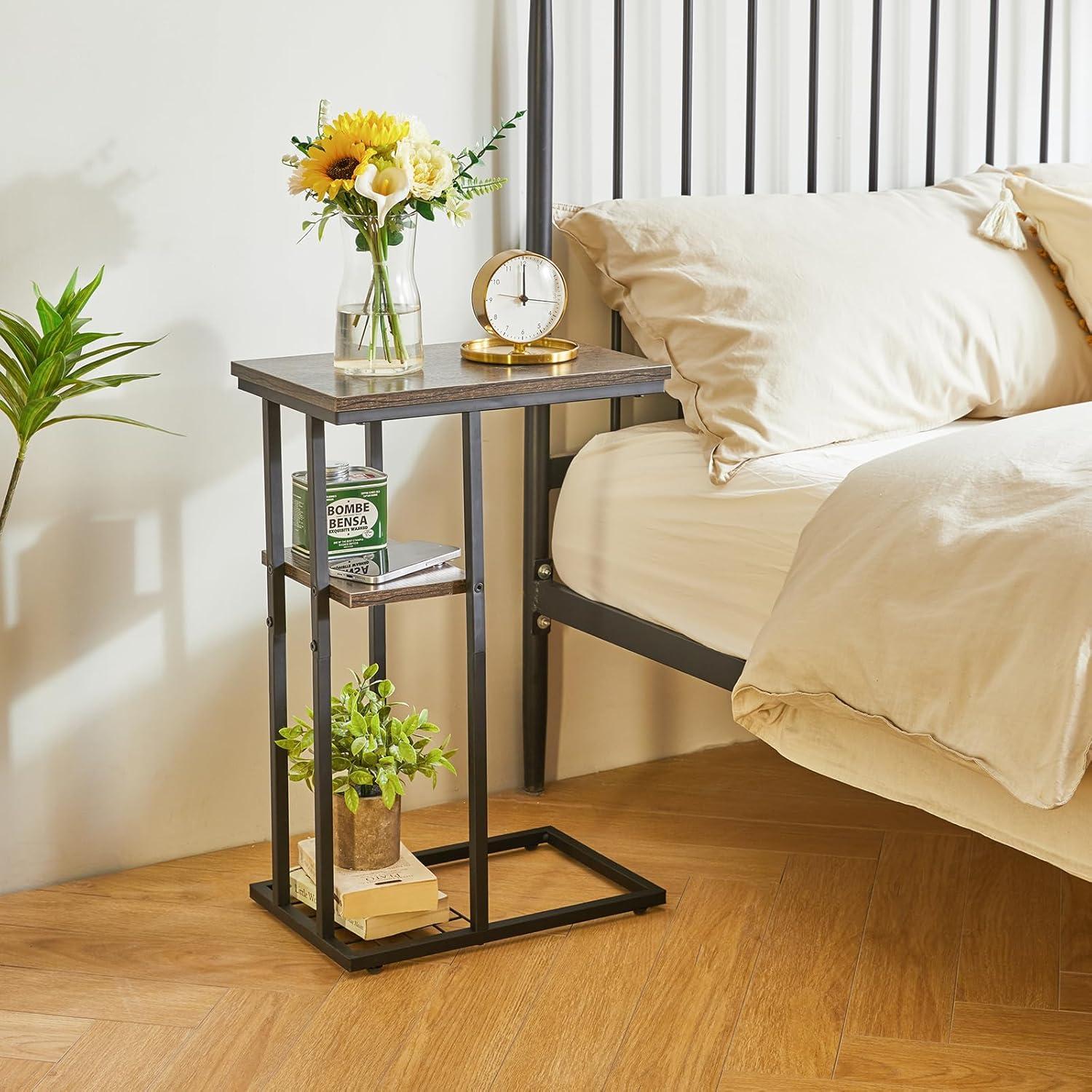 Beistelltisch C-Form Industrie-Design Graubraun 40x26x61.5cm
