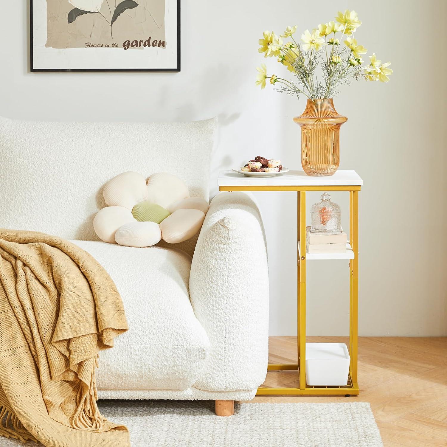 Beistelltisch Marmormuster 40x26x61.5 cm Weiß Gold