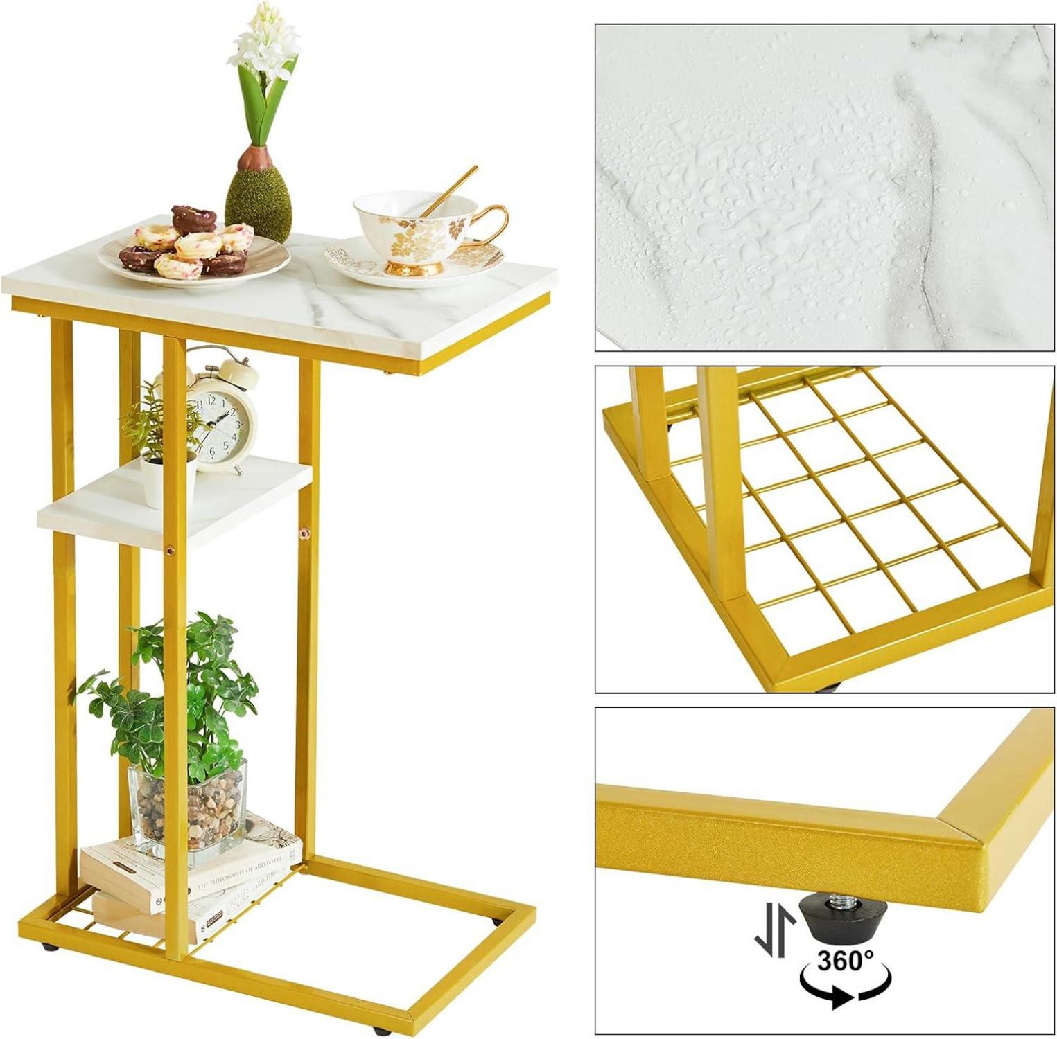 Beistelltisch Marmormuster 40x26x61.5 cm Weiß Gold