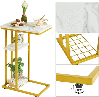 Beistelltisch Marmormuster 40x26x61.5 cm Weiß Gold