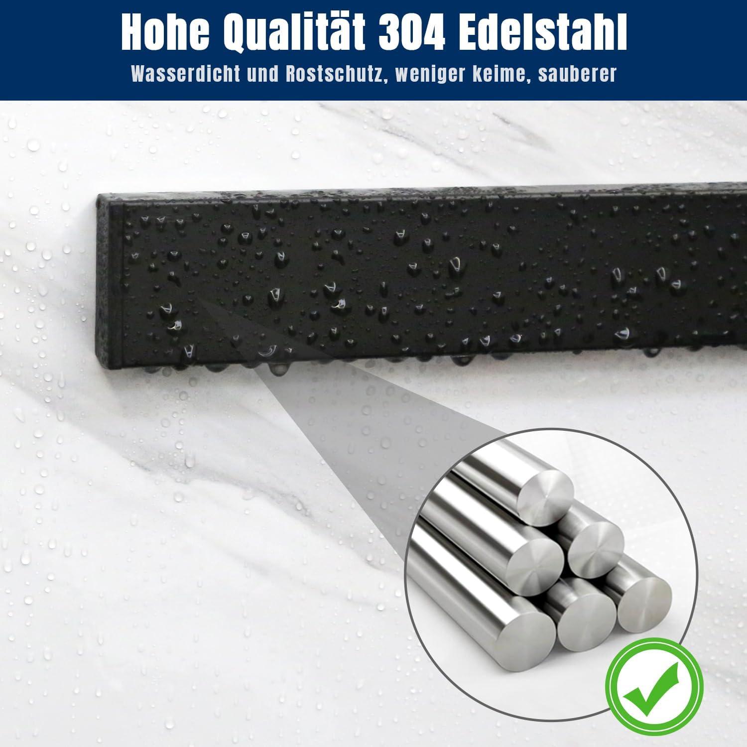 Magnetleiste Messer 25 cm, 2 Haken, Schwarz, Magnetisch, Bohrfrei