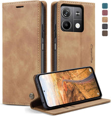 Handyhülle Xiaomi Redmi Note 13 5G Leder Tasche Magnet Stand Braun