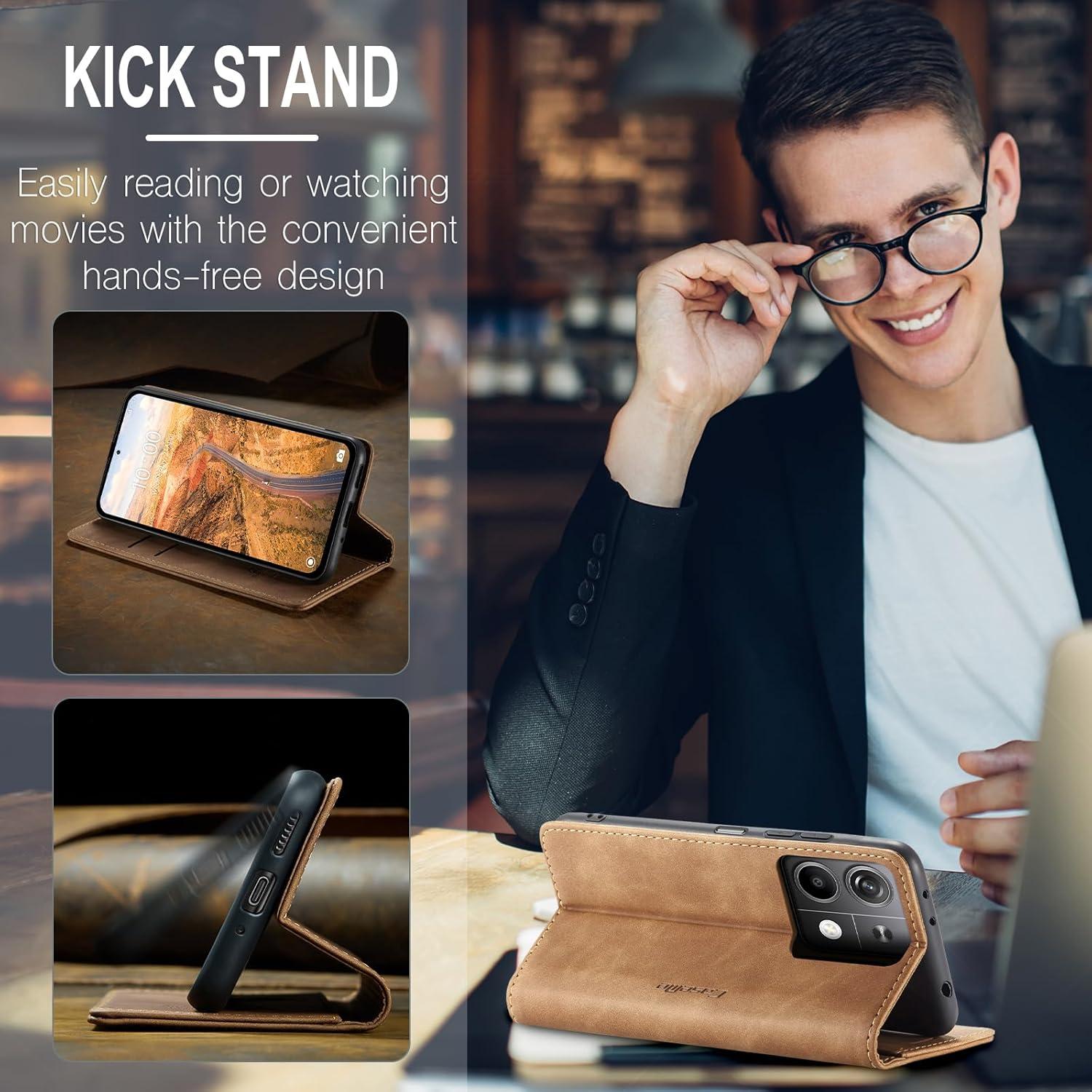 Handyhülle Xiaomi Redmi Note 13 5G Leder Tasche Magnet Stand Braun