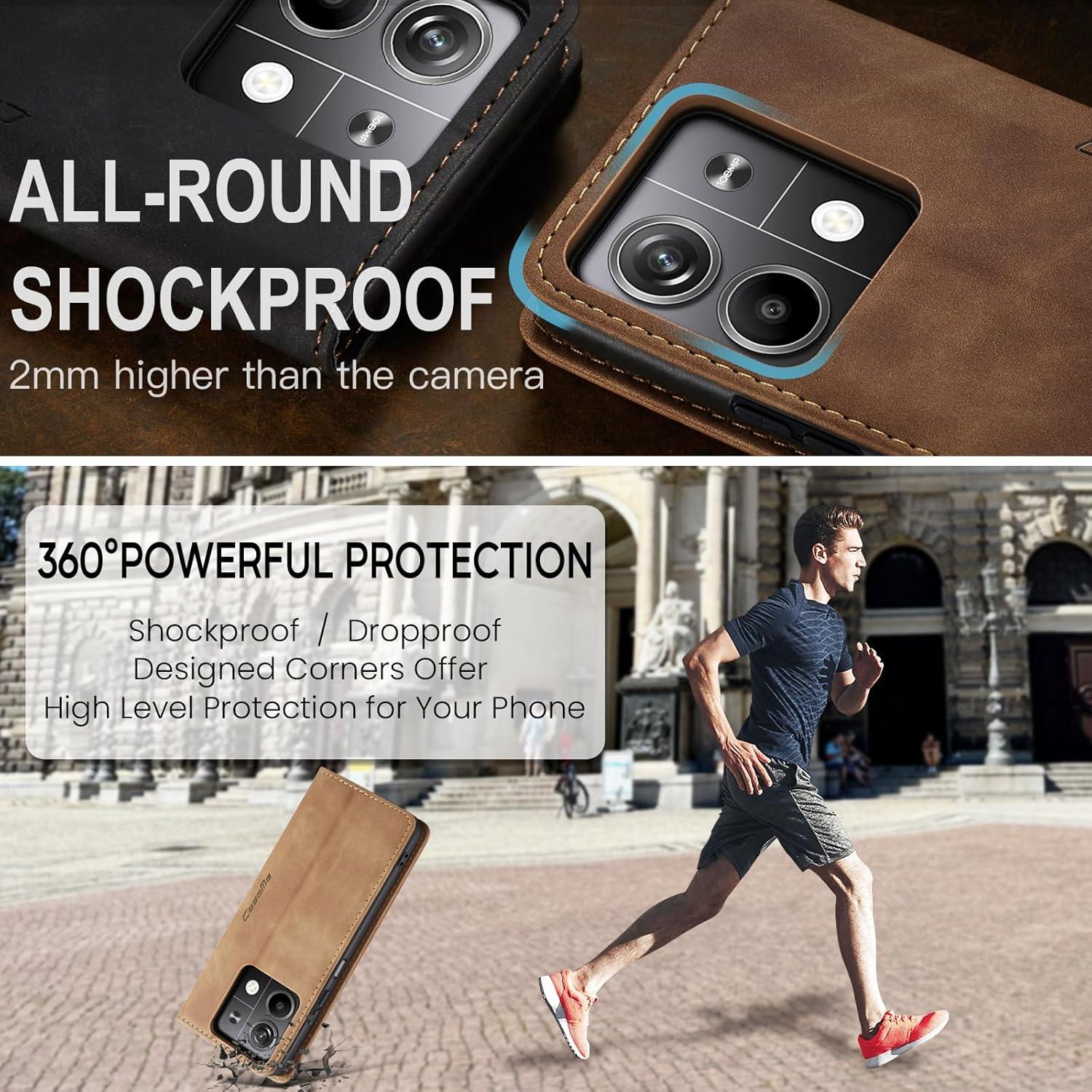 KZB Xiaomi Redmi Note 13 5G Hülle Braun Leder Flip Case Standfunktion