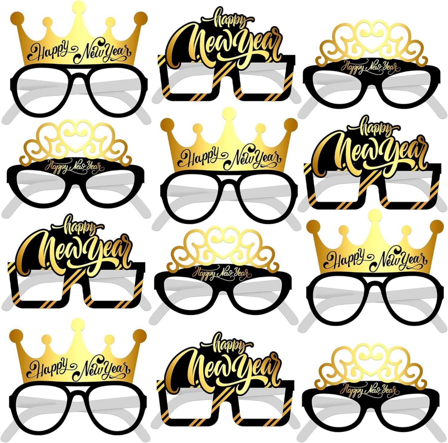 Silvester Brille Foto Requisiten Set Glanz Glitter Gläser 12 Stück