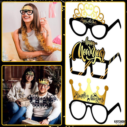 Silvester Brille Foto Requisiten Set Glanz Glitter Gläser 12 Stück