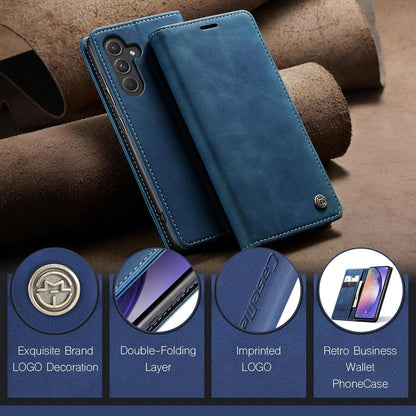 Handyhülle Samsung Galaxy A55 5G Premium Leder Flip Blau Magnet Standfest