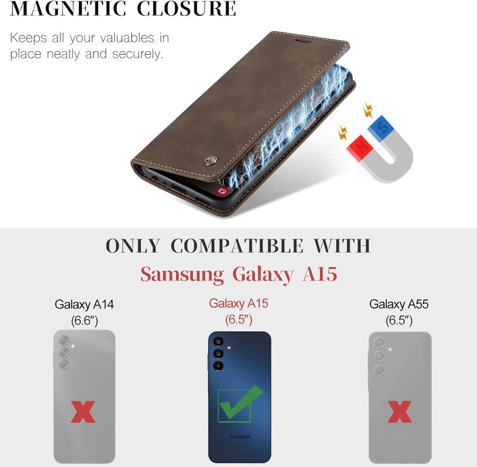 Lederhülle für Samsung Galaxy A15 5G - Kaffee Magnet