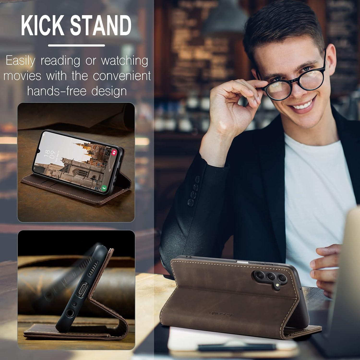 Samsung Galaxy A15 5G Handyhülle - Premium Lederhülle mit Magnet Kartenfach Standfunktion - Kaffee