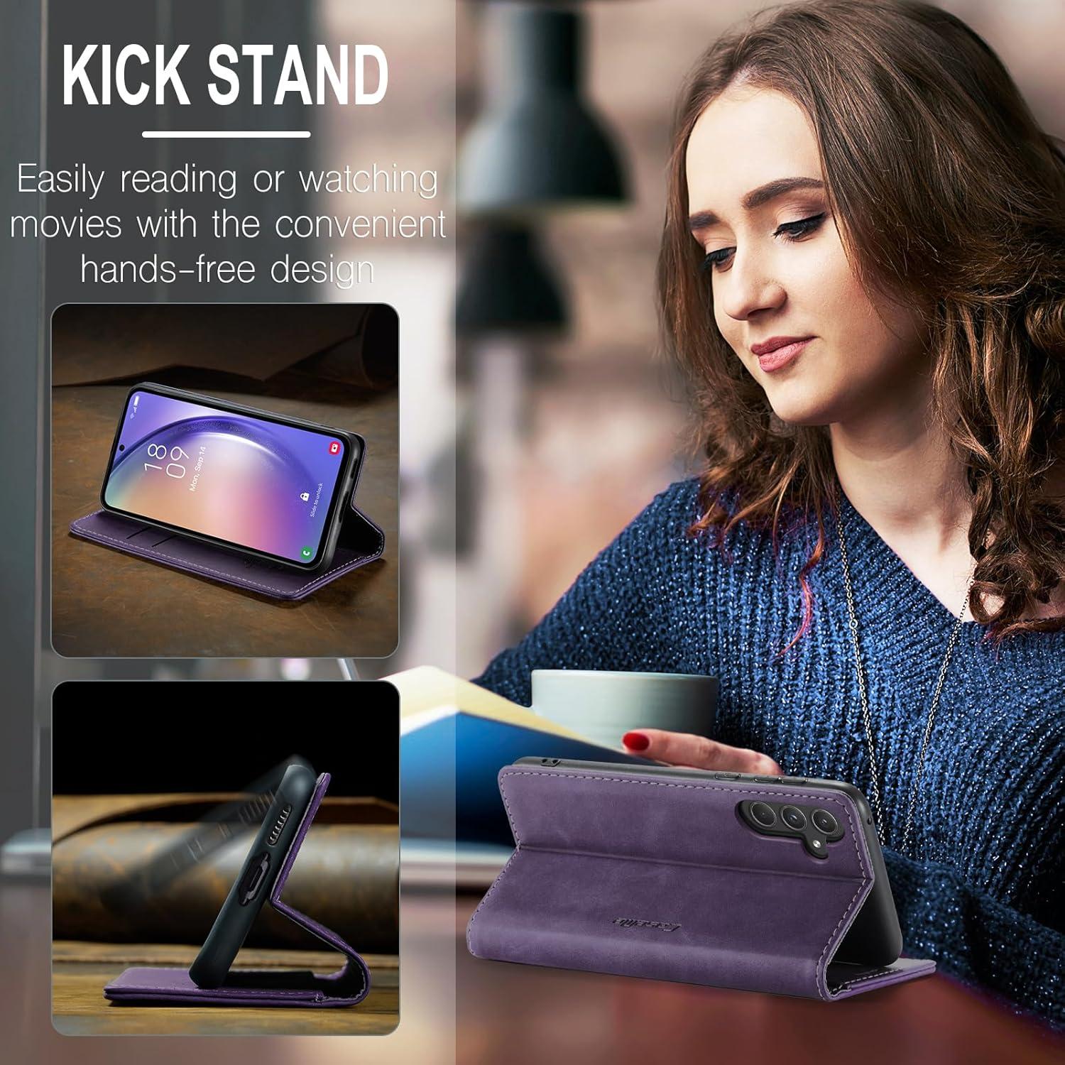 Samsung Galaxy A55 5G Hülle Leder Flip Case mit Standfunktion - Lila