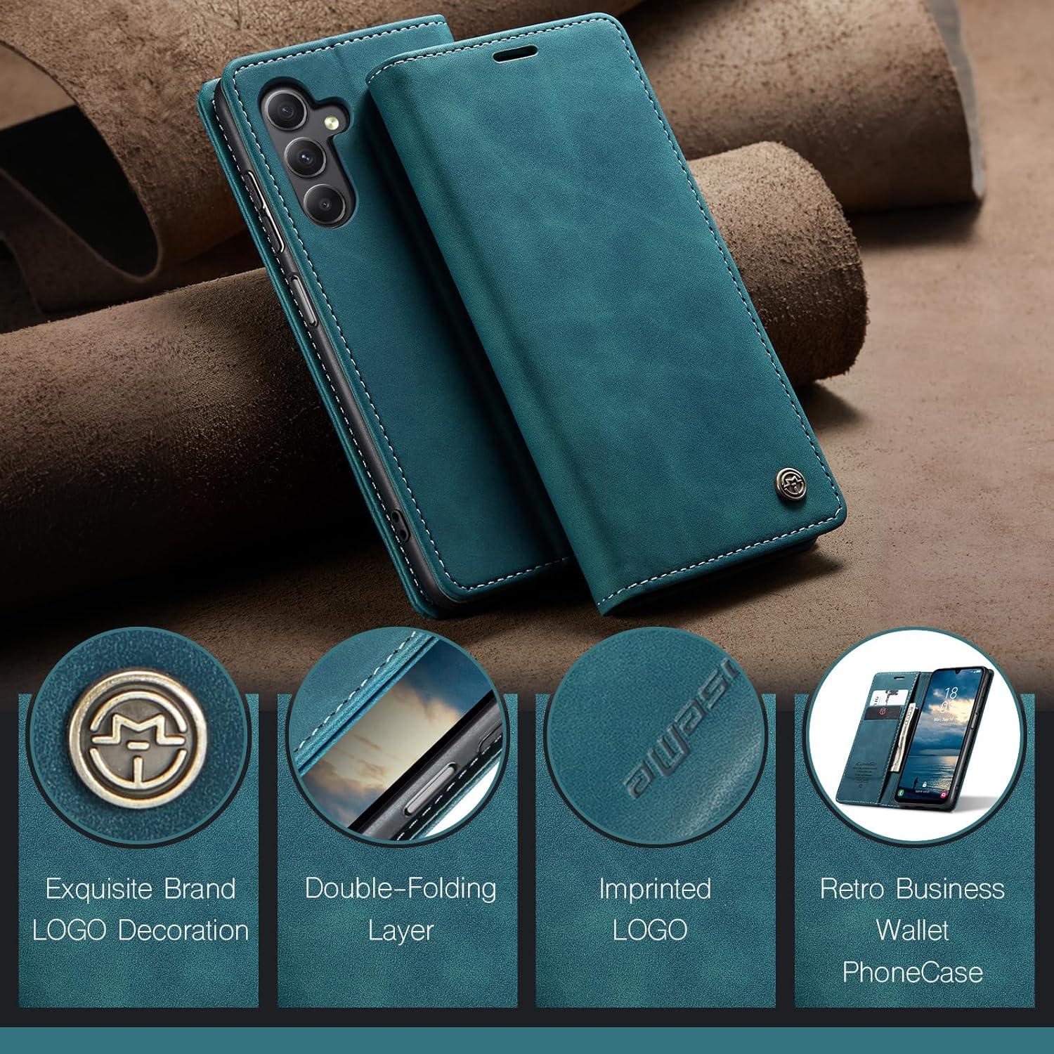 Samsung Galaxy A25 5G Handyhülle Premium Leder Flip Case Blaugrün