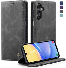 Schutzhülle Samsung Galaxy A15 5G Premium Leder Klapphülle Grau
