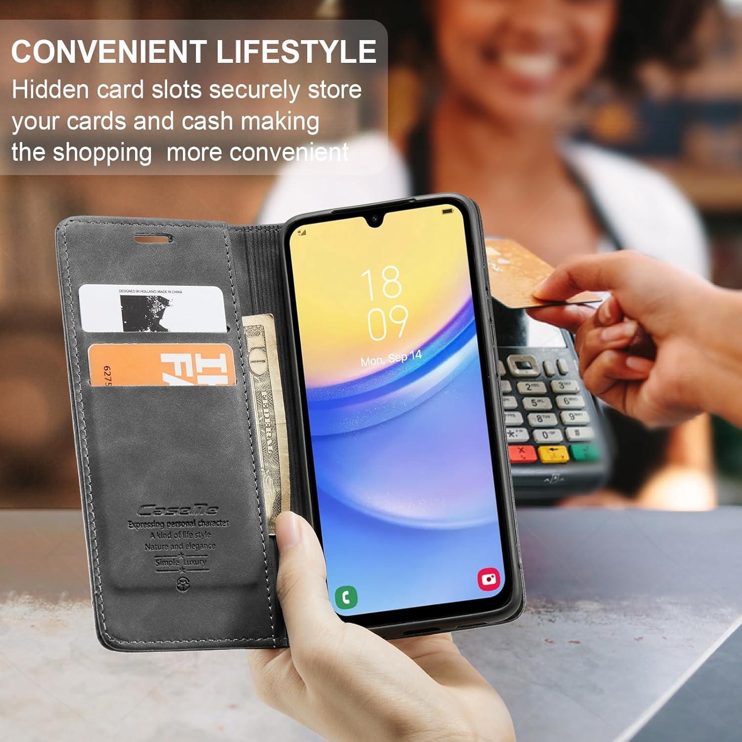 Schutzhülle Samsung Galaxy A15 5G Premium Leder Klapphülle Grau