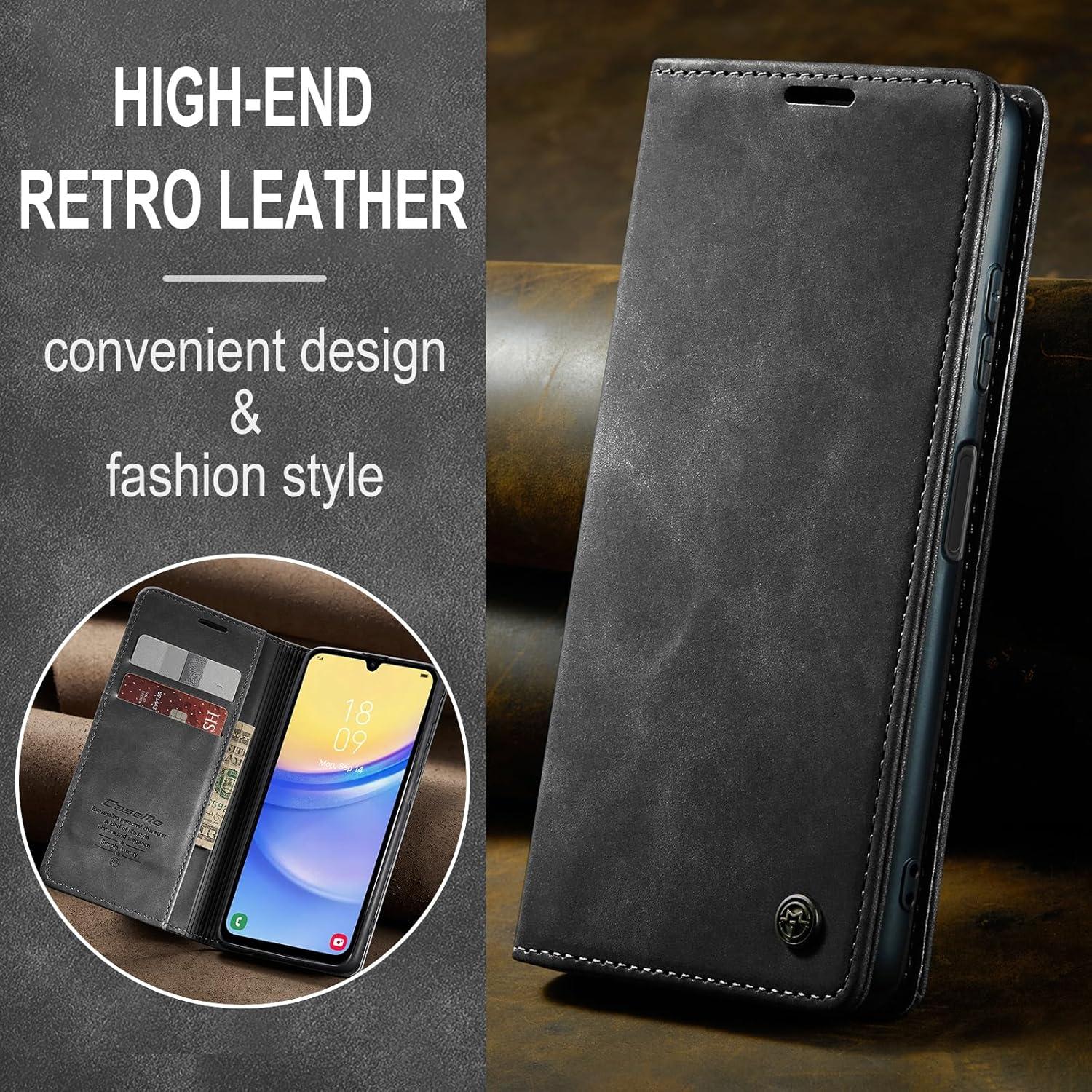 Samsung Galaxy A15 5G Handyhülle Leder Klappbar Tasche Flip Case Grau