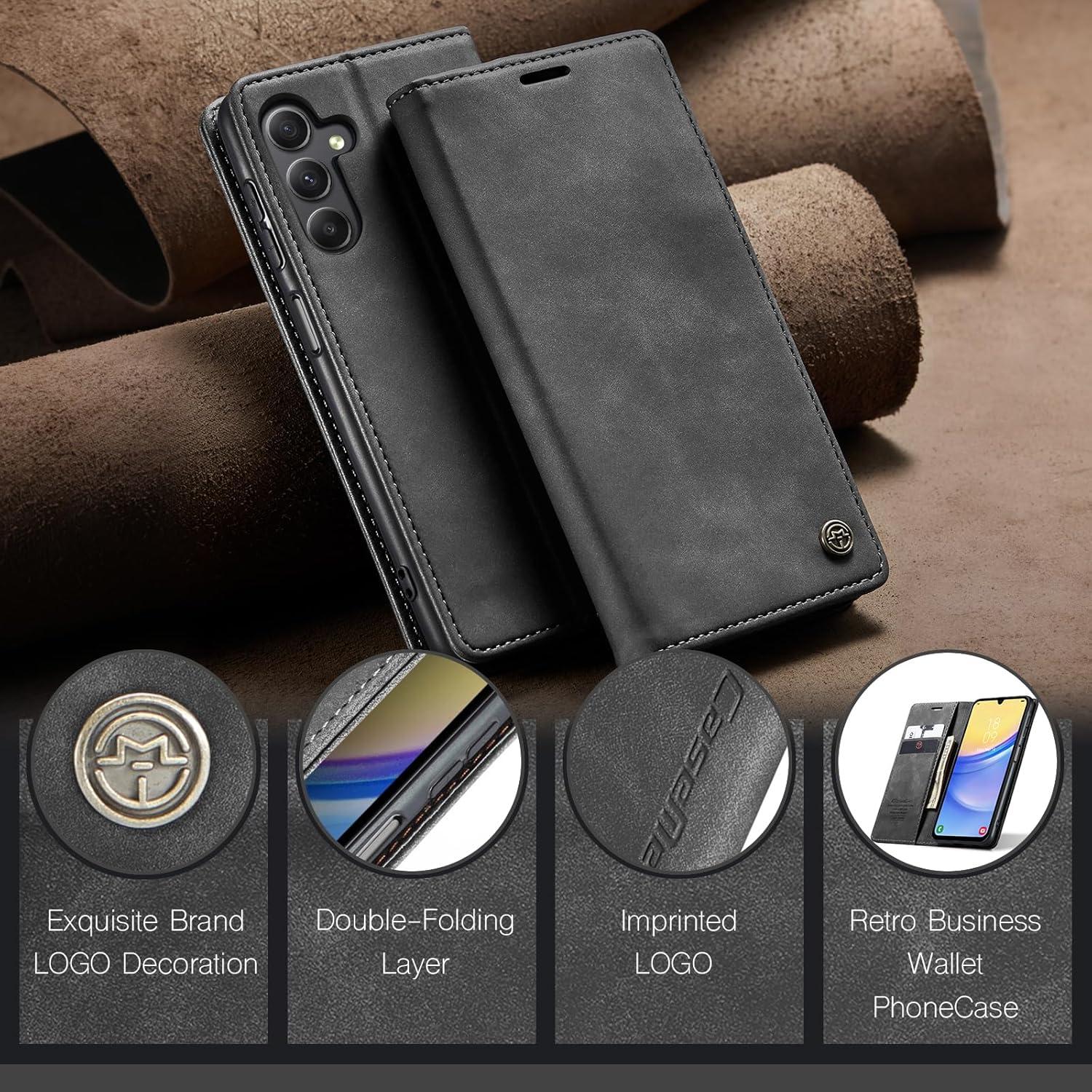 Samsung Galaxy A15 5G Handyhülle - Premium Leder Flip Case Magnet Stand Grau