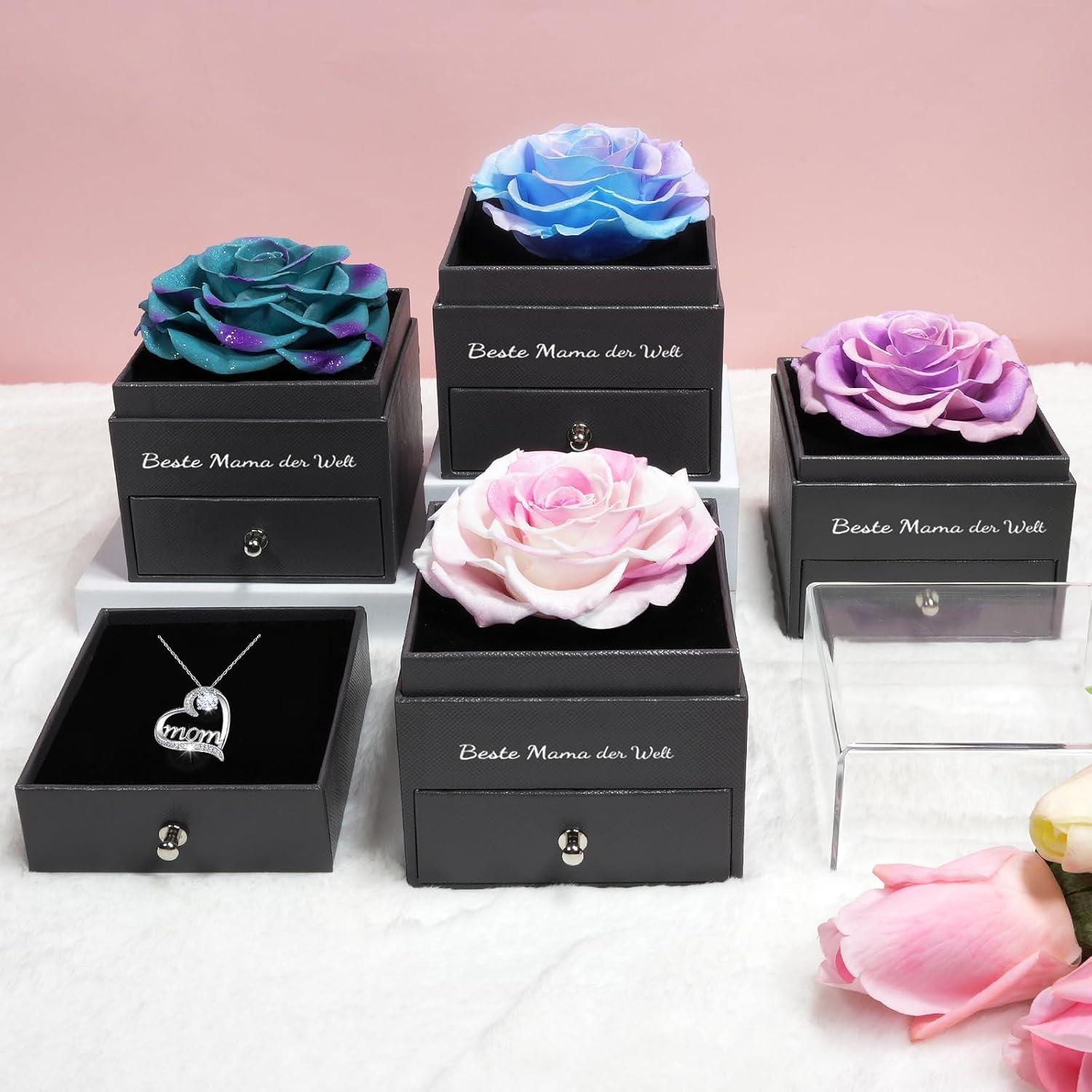 Sunia Ewige Rose Echte Rose Mom Halskette 925 Silber Geschenke